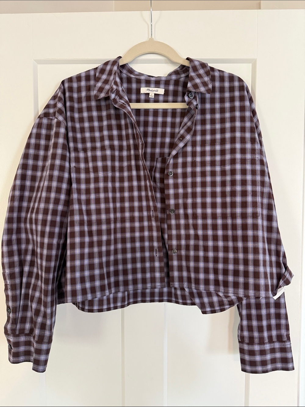 Madewell Lavender and Plum/Brown Plaid Button-Down Shirt
